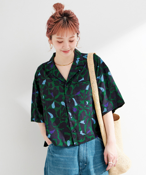 B.C STOCK ブラウス シャツ 手洗い可 / アートプリントオープンカラー