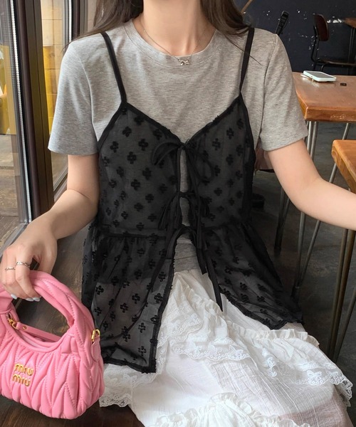 shopnikoniko キャミソール ビスチェ キャミ レース 花柄 リボン