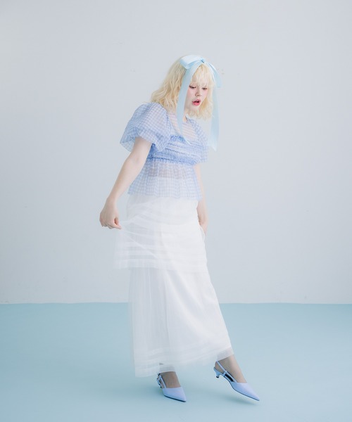 ブラウス シャツ gingham check sheer blouse/ギンガムチェックシアーブラウス レディース monepine ブラウス シャツ gingham check sheer blouse/ギンガム