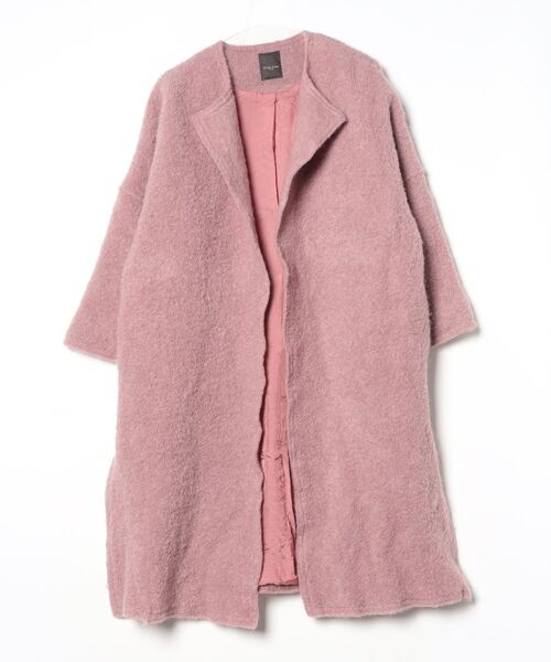 新品♡　定価42,900円　デミルクスビームス　ノーカラー　ファーコート　38 Demi-Luxe BEAMS（デミルクス ビームス） ノーカラーコート 38 ピンク