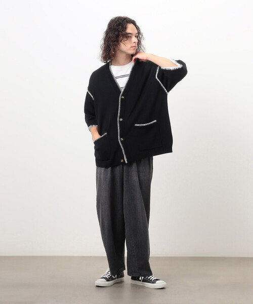 「Purple&Yellow」 ニットカーディガン MEDIUM ベージュ メンズ_画像2