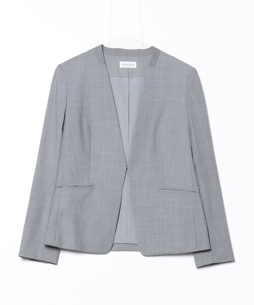 【美品】 PLST ノーカラージャケット ライトグレー セール！PLST ライトグレー ノーカラー ジャケット L