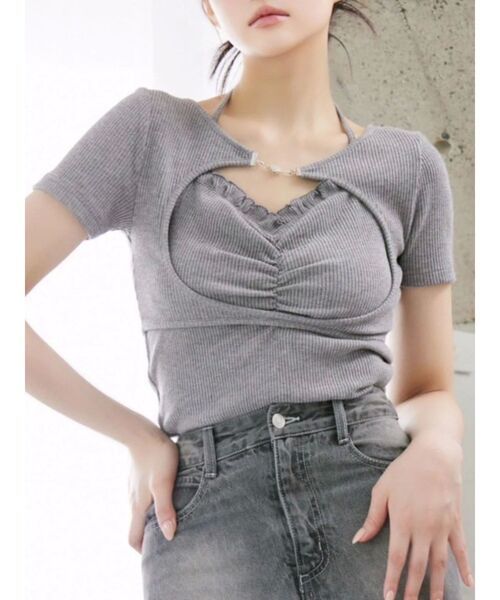 tシャツ ホルターネックレイヤードリブTOP レディース