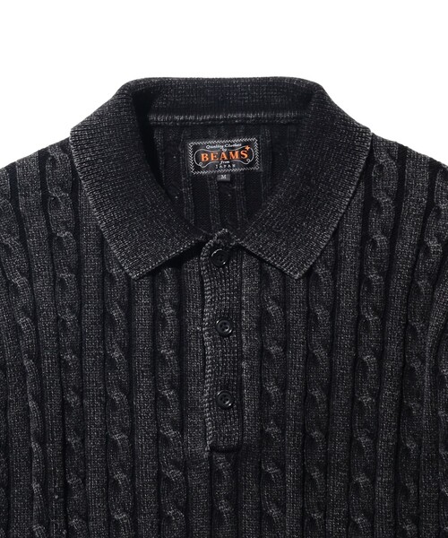 BEAMS+（ビームスプラス） ポロシャツ ピグメントダイ ケーブル ニット