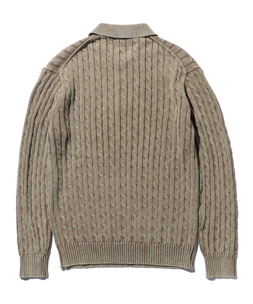 BEAMS+（ビームスプラス） ポロシャツ ピグメントダイ ケーブル ニット