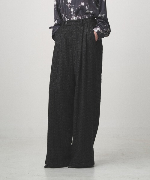 un/unbient アン 日本製 CLASSIC WOOL TWEED 2TUCK PANTS クラシックウールツイード2タックパンツ UNAP4419 2 Black Brown Check チェック トラウザー ボトムス【新古品】【中古】【un/unbient】 2TUCK WIDE SUMMER TWEED PANTS -2.COLOR- | IN ONLINE STORE