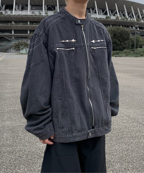 CAULTIER 希少、美品、未使用品 顔プリントデニムジャケット lilful デニムジャケット gジャン 「25年秋冬新作」シルバーアクセント