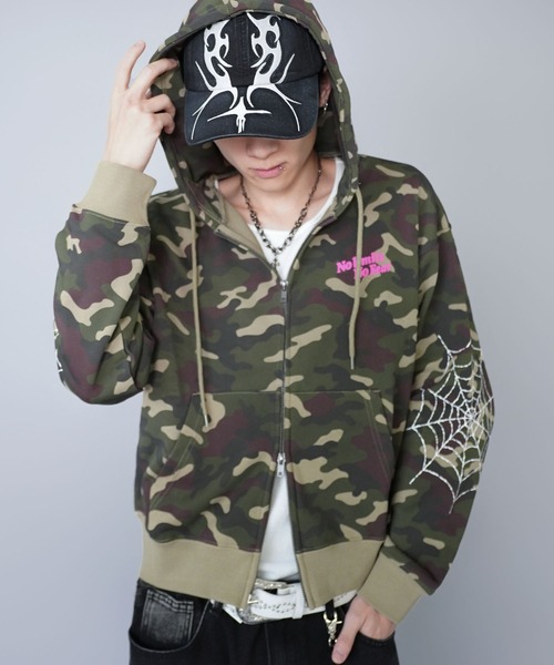 SPINNS（スピンズ） パーカー 短丈ダブルジップパーカー/ストーンロゴ