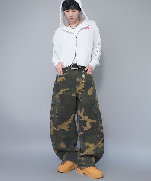 SPINNS（スピンズ） パーカー 短丈ダブルジップパーカー/ストーンロゴ