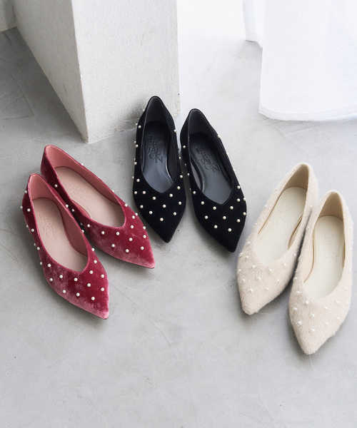 LE TALON（ル タロン） シューズ ポインテッドパールスタッズフラット