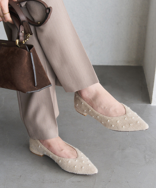 LE TALON（ル タロン） シューズ ポインテッドパールスタッズフラット