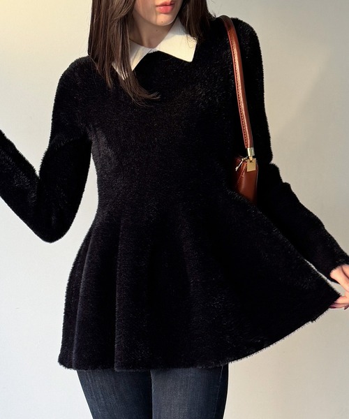 JUNOAH（ジュノア） ニット セーター シャギーペプラムニットトップス