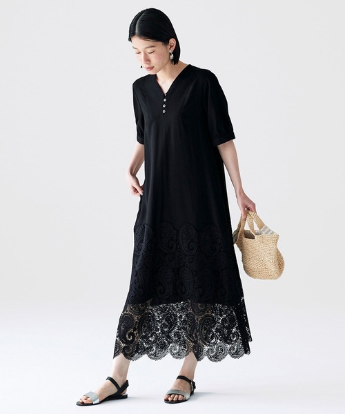 「Sunny clouds」 半袖ワンピース MEDIUM ブラック レディース_画像2