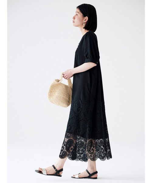 「Sunny clouds」 半袖ワンピース MEDIUM ブラック レディース_画像3