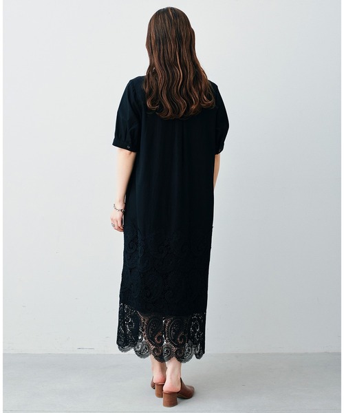 「Sunny clouds」 半袖ワンピース MEDIUM ブラック レディース_画像8