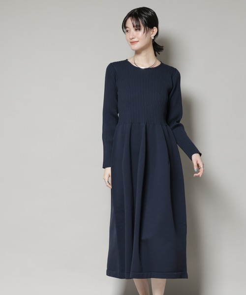 【美品】フォクシー ニットワンピースドレス トロンプ・ルイユ 長袖 グレー ≪USED≫杢グレー袖チュールニットワンピース/Green Parks（グリーン