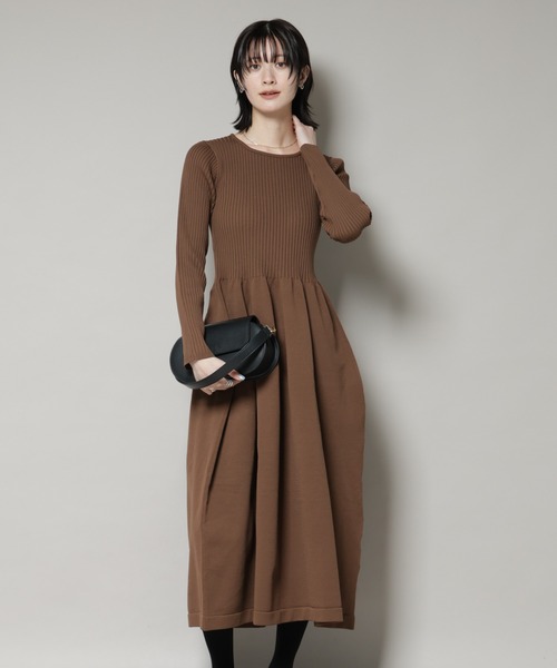 【美品】フォクシー ニットワンピースドレス トロンプ・ルイユ 長袖 グレー NANO universe（ナノ・ユニバース） ワンピース フォルムスカート