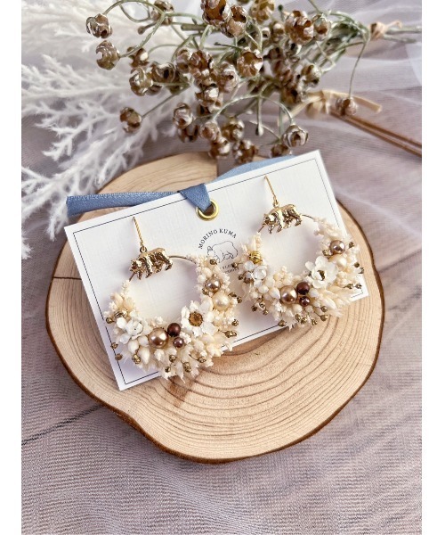 ピアス maumaumau MORINOKUMA（モリノクマ） ピアス ホワイトゴールド ドライフラワー