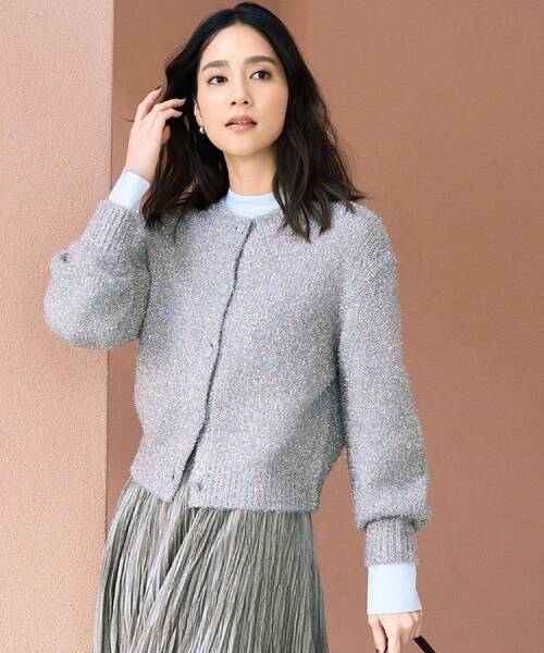 【美品】UNTITLED ブラッシュモヘヤストレッチトッパーカーディガン グレー AZUL BY MOUSSY | モヘヤライクニットカーディガン (カーディガン