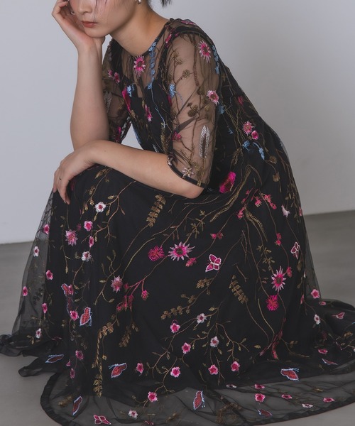 Rose of Sharon ドレス 花柄刺繍シアードレス : ZOZOTOWN Yahoo!店