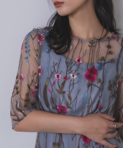 Rose of Sharon ドレス 花柄刺繍シアードレス : ZOZOTOWN Yahoo!店