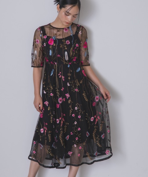 Rose of Sharon ドレス 花柄刺繍シアードレス : ZOZOTOWN Yahoo!店