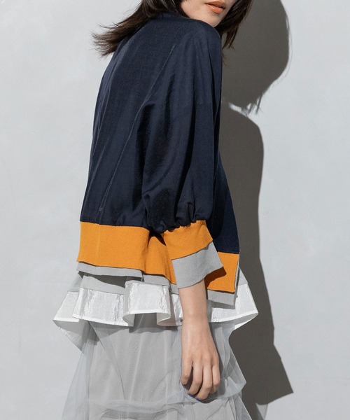 「MARECHAL TERRE」 7分袖ブラウス MEDIUM ネイビー レディース_画像3