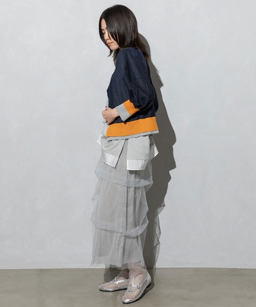 「MARECHAL TERRE」 7分袖ブラウス MEDIUM ネイビー レディース_画像5