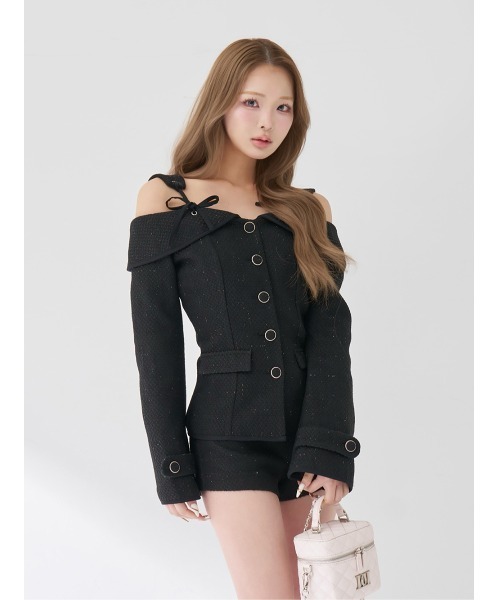 Darich（ダーリッチ） ボンディングツイードオフショルチュニック