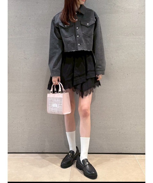 X-girl ファー付きクロップドデニムジャケット FURFUR（ファーファー） デニムジャケット gジャン 刺繍クロップド