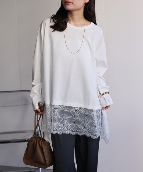 裾レースロンT CORNERS（コーナーズ） tシャツ 裾レースロンT レディース : ZOZOTOWN