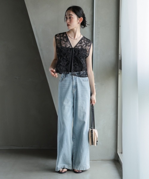 Callarus ベスト ジレ 「単品」スパンコールコードレースジレ