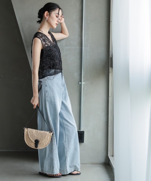 Callarus ベスト ジレ 「単品」スパンコールコードレースジレ