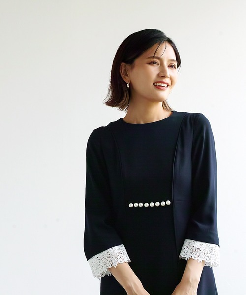 「REPLETE」 7分袖ワンピース L ネイビー レディース_画像4