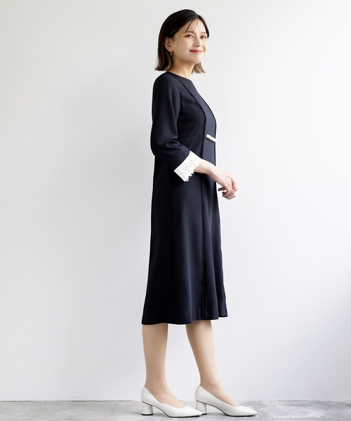 「REPLETE」 7分袖ワンピース L ネイビー レディース_画像7