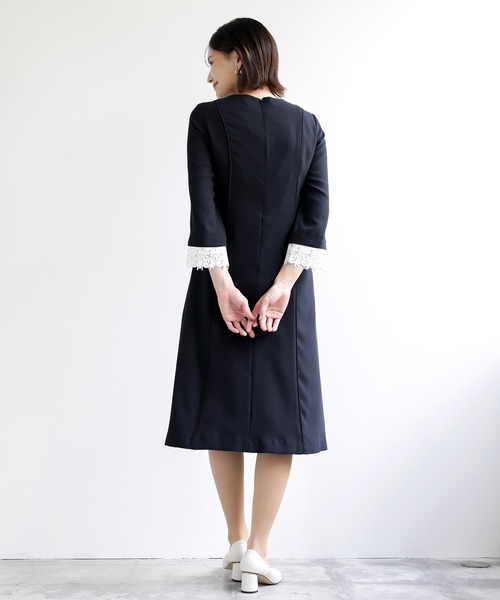 「REPLETE」 7分袖ワンピース L ネイビー レディース_画像8