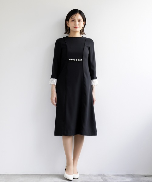 「REPLETE」 7分袖ワンピース L ネイビー レディース_画像9