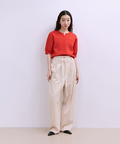 ニット セーター 2WAYキーネックハーフスリーブニット/接触冷感 レディースの画像