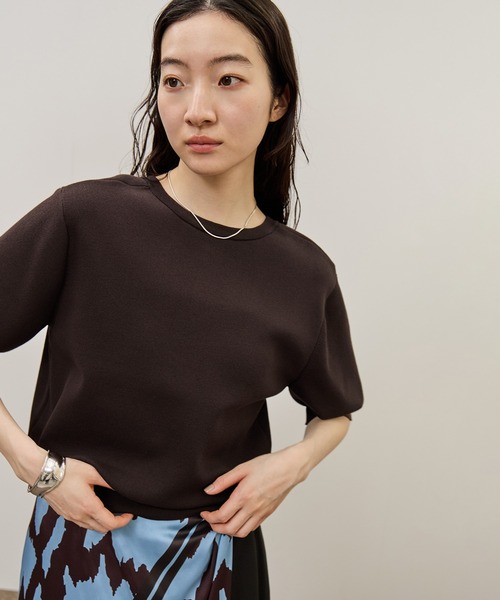 ニット セーター 2WAYキーネックハーフスリーブニット/接触冷感 レディースの画像
