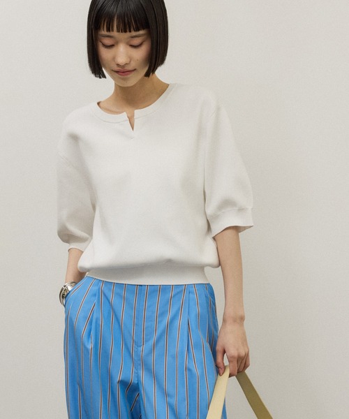 ニット セーター 2WAYキーネックハーフスリーブニット/接触冷感 レディースの画像