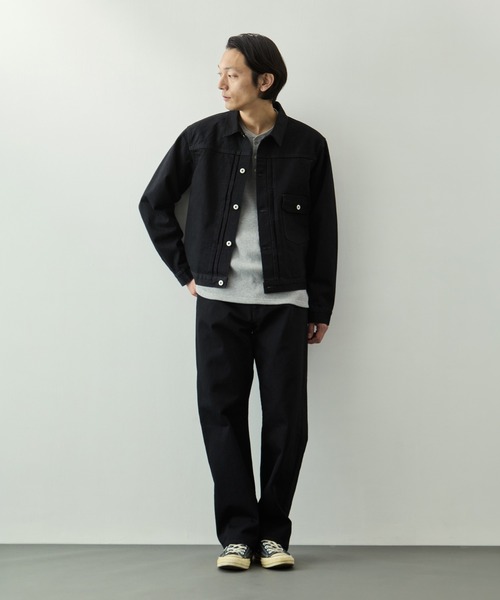 Lsize✨ レミレリーフ デニム ジャケット シャツ スナップボタン 黒 REMI RELIEF（レミ レリーフ） デニムジャケット gジャン 「KEY TIMEZ