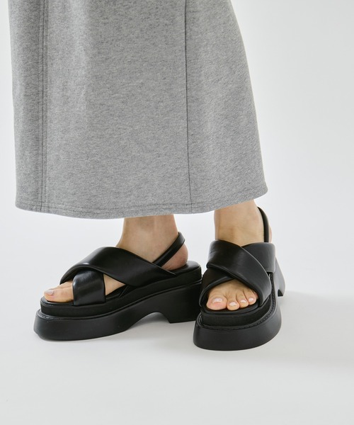 【試着のみ】 STUDIOUSクロスストラップレザーサンダル STUDIOUS（ステュディオス） 厚底 サンダル 「STUDIOUS/ステュディオス