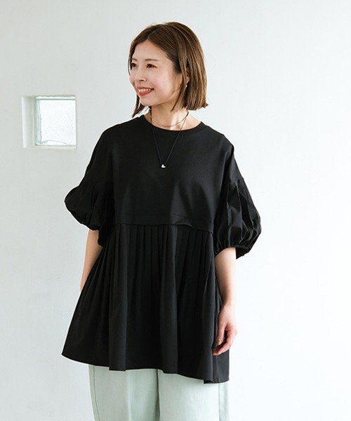 tシャツ 「CLIP BY STAFF/MINAKO企画」プリーツ切り替えプルオーバー レディースの画像