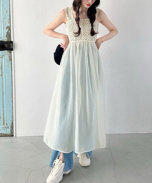 「Meiru」 ノースリーブワンピース SMALL アイボリー レディース_画像9