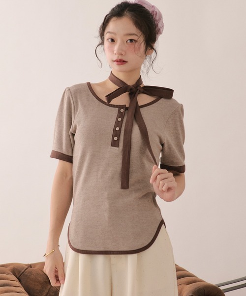 tシャツ henley short sleeve tops / ヘンリーショートスリーブトップス レディースの画像