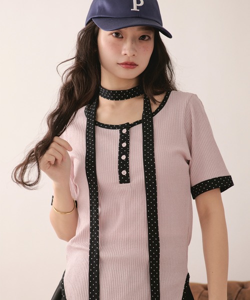 tシャツ henley short sleeve tops / ヘンリーショートスリーブトップス レディースの画像