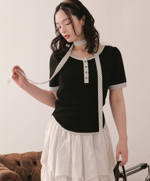 tシャツ henley short sleeve tops / ヘンリーショートスリーブトップス レディースの画像