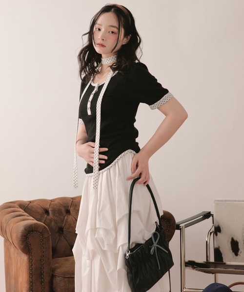 tシャツ henley short sleeve tops / ヘンリーショートスリーブトップス レディースの画像