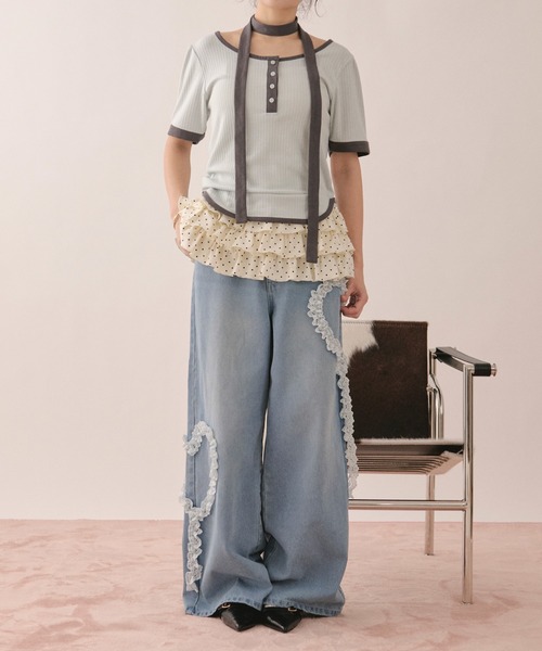 tシャツ henley short sleeve tops / ヘンリーショートスリーブトップス レディースの画像