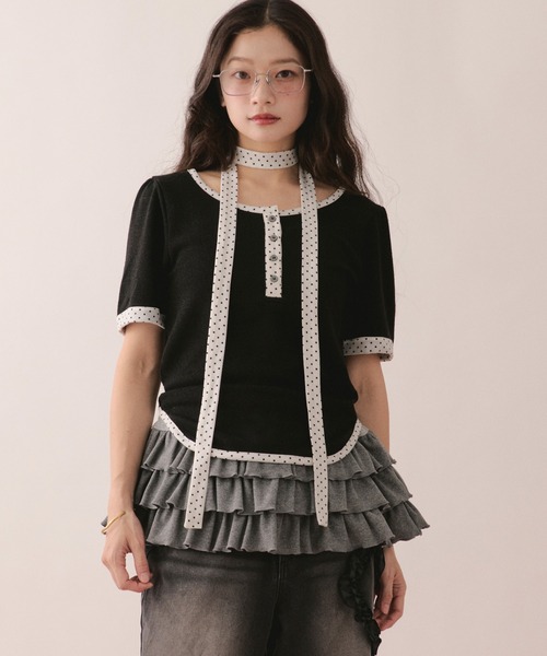tシャツ henley short sleeve tops / ヘンリーショートスリーブトップス レディースの画像